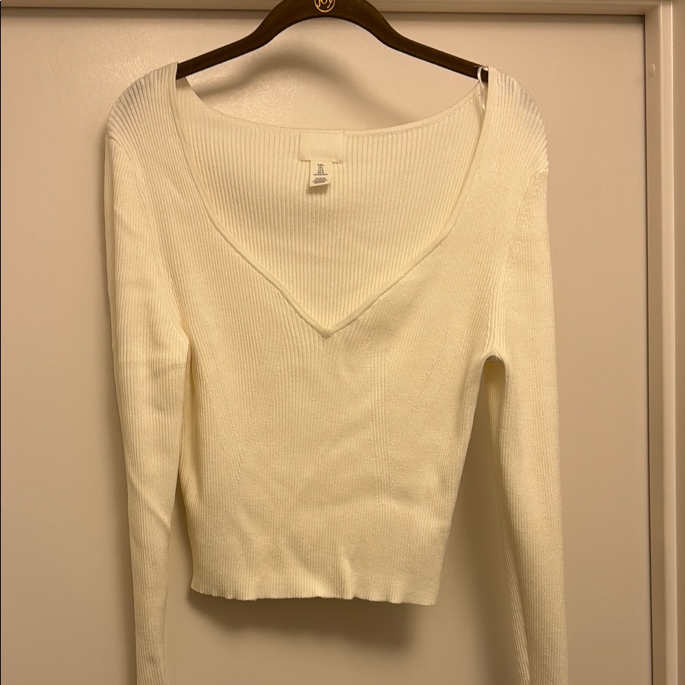 H&M Cream Ribbed Knit Sweater